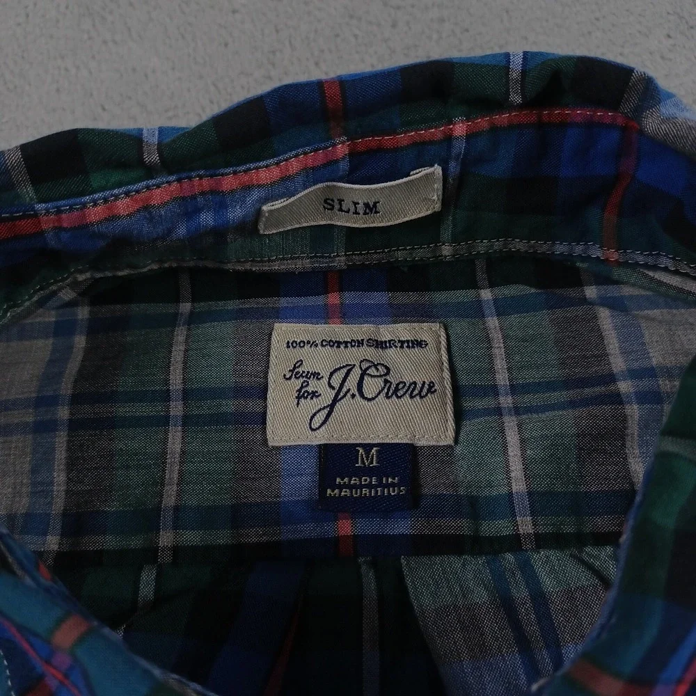 J Crew Shirt Mens Medium‎ Blue Plaid Slim Fit Cotton PReppy Button Down